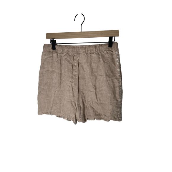 Cynthia Rowley Embroidered Linen Women's Tan Chino Relaxed Fit Preppy Shorts - Picture 5 of 5